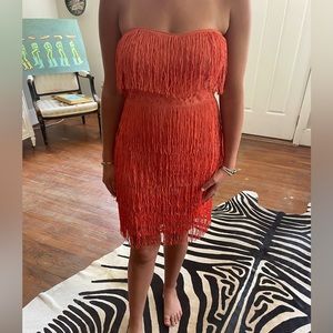 ASOS CORAL FRINGE DRESS size 8